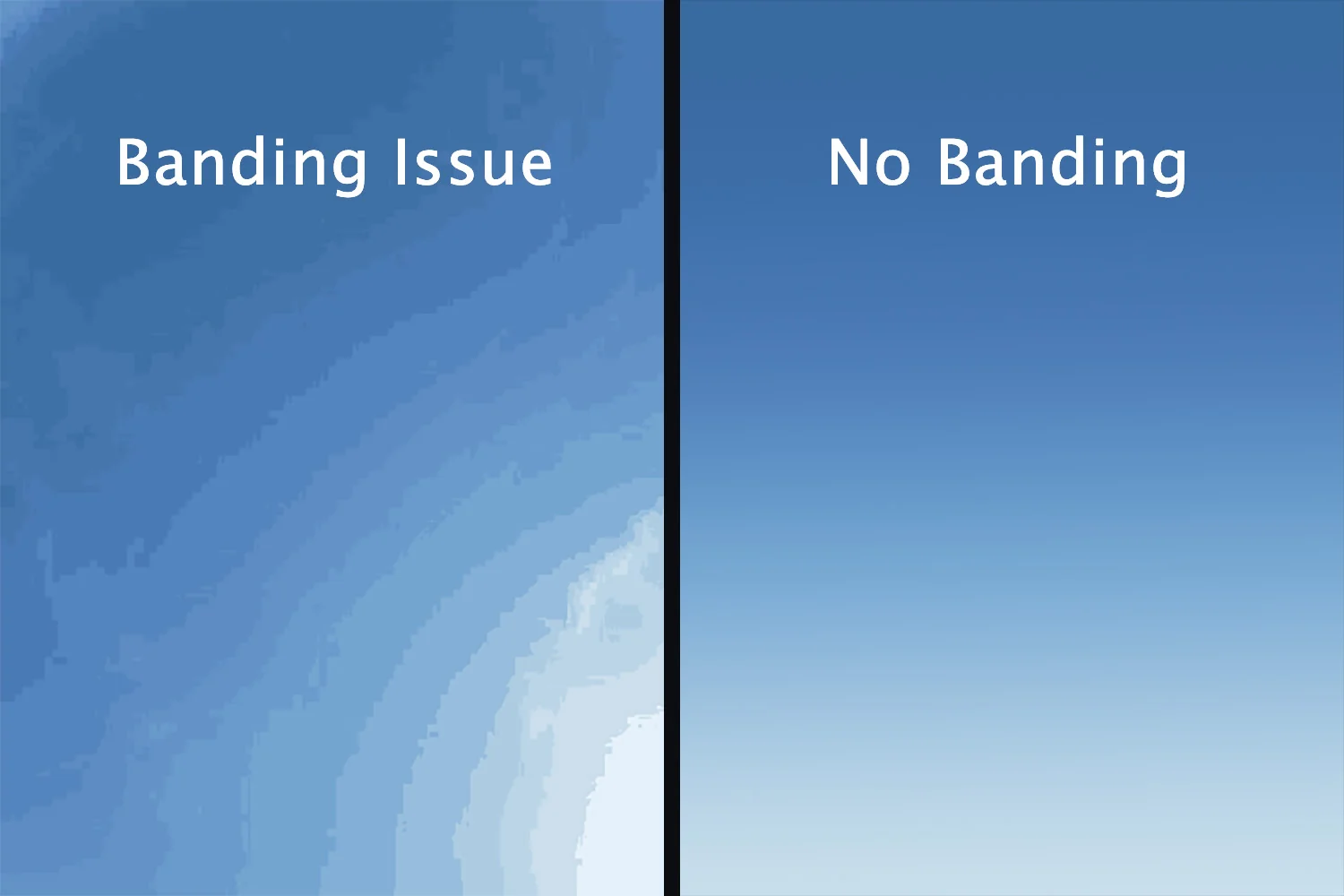 Sky gradient comparison showing banding artifacts on the left versus smooth tones on the right